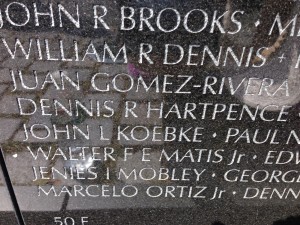 Classmate Dennis Hartpence is honored on the Vietnam Memorial in Washington DC